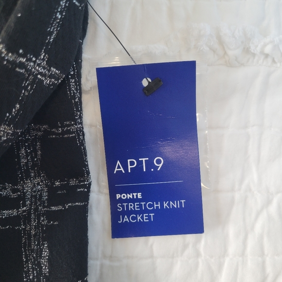 APT. 9 Ponte Stretch Knit Jacket Shine Plaid L NWT Black & Silver - Picture 10 of 16